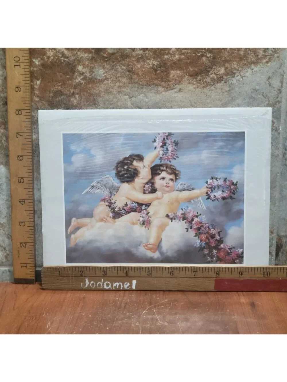Vintage Unframed Cherubs with Flowers Art Print 1995